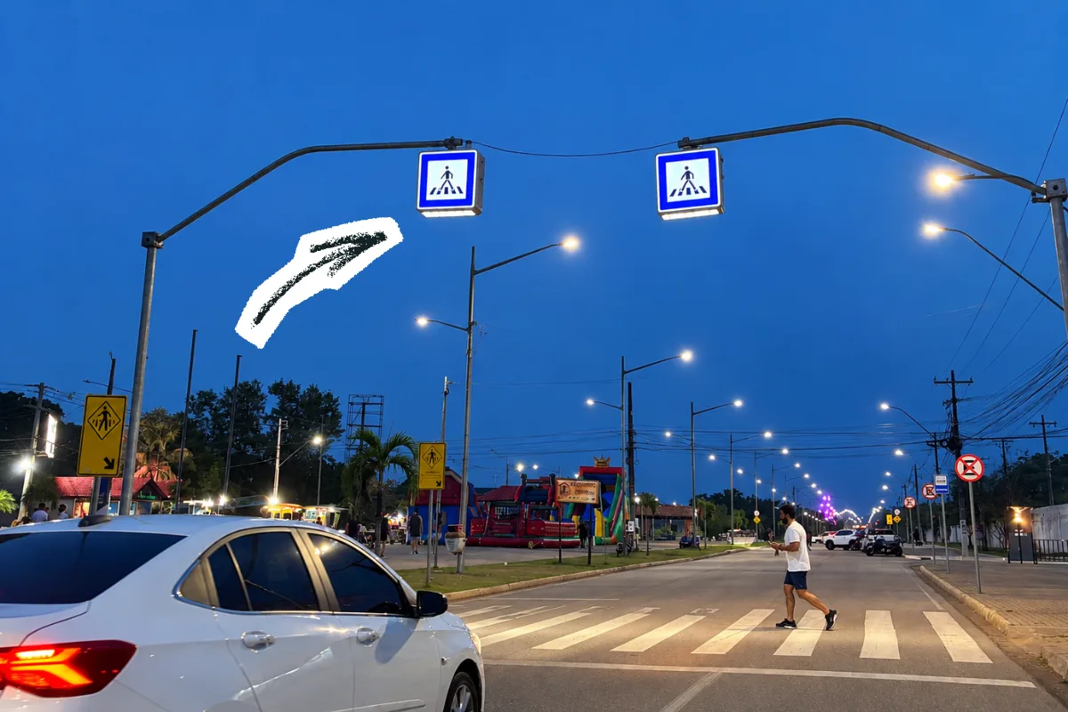 Porto Velho testa sinalização luminosa em faixa de pedestres e avalia ampliar instalação