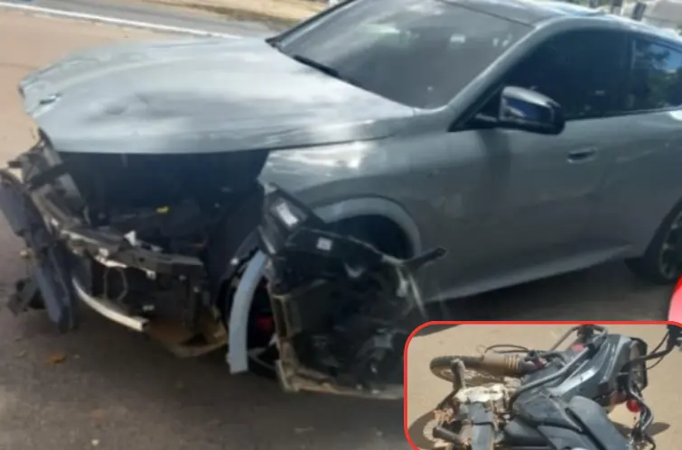 Motorista de BMW avança preferencial e deixa motociclista desacordada após acidente