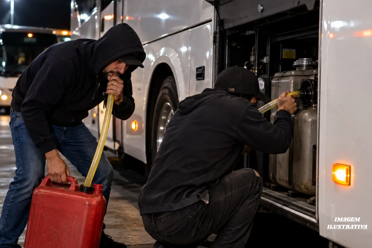 Suspeitos tentam furtar diesel de ônibus em Ji-Paraná, mas sugam resíduos do banheiro