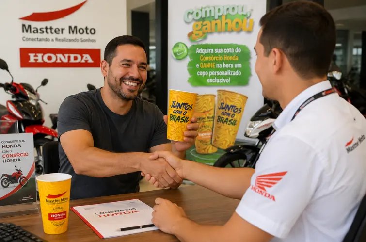 Mastter Moto lança campanha que oferece copo personalizado na contratação de consórcio Honda