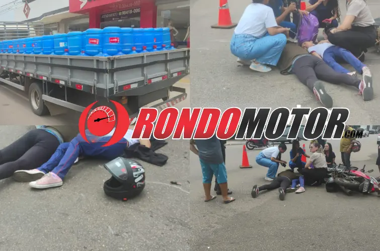 Mulher e criança sofrem grave acidente entre moto e caminhão no Centro de Porto Velho