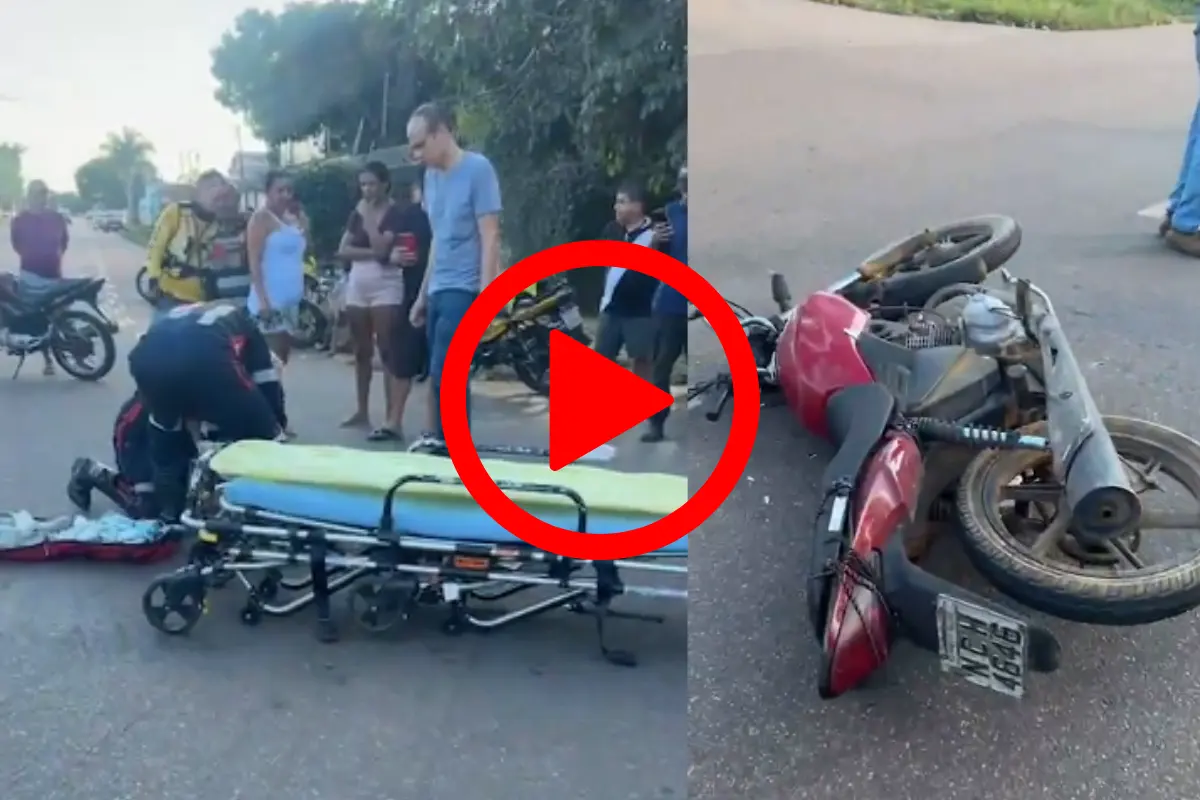 Passageiro de moto sofre fratura exposta após colisão com carro em cruzamento de Porto Velho