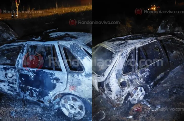 Carro pega fogo após capotamento na Estrada da Penal, em Porto Velho