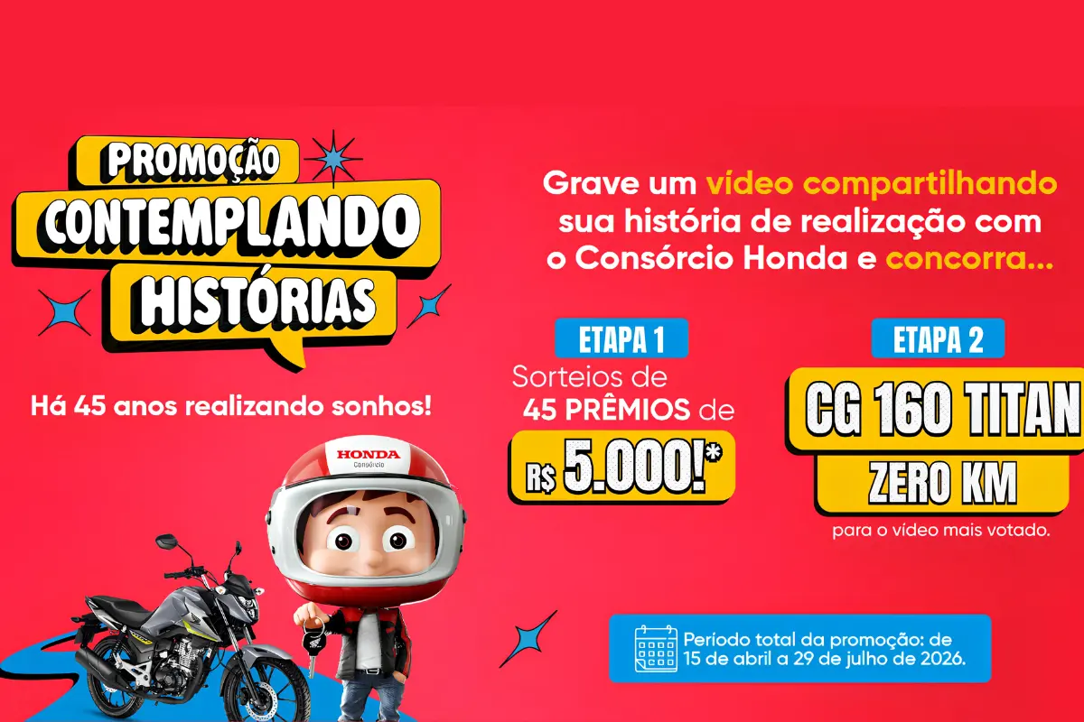 Mastter Moto divulga promoção do Consórcio Honda que pode premiar clientes com CG 160 Titan 0 km