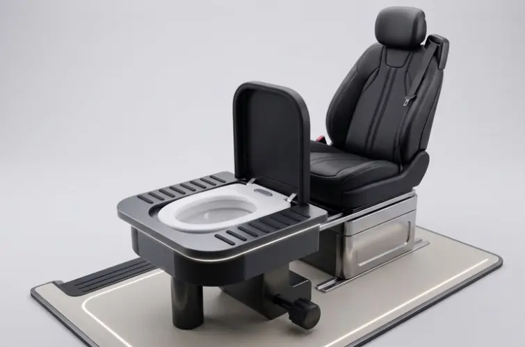 Montadora chinesa registra patente de sanitário retrátil instalado sob banco de carro