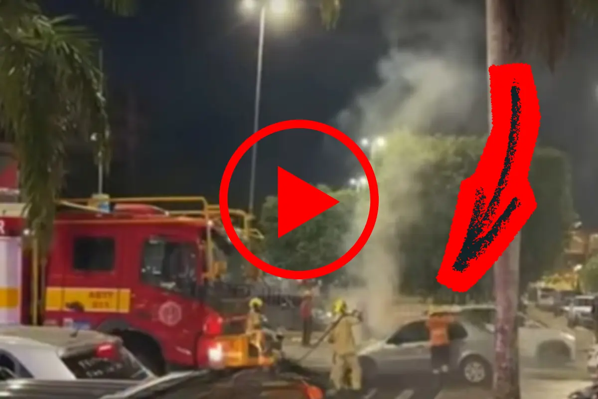 Carro é destruído por incêndio em frente ao Porto Velho Shopping