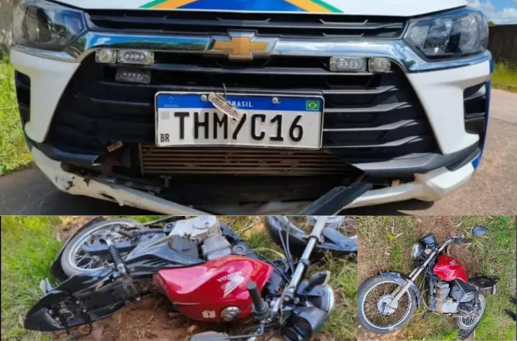 Motociclista tenta empinar moto, foge da PM e acaba colidindo com viatura em Rondônia