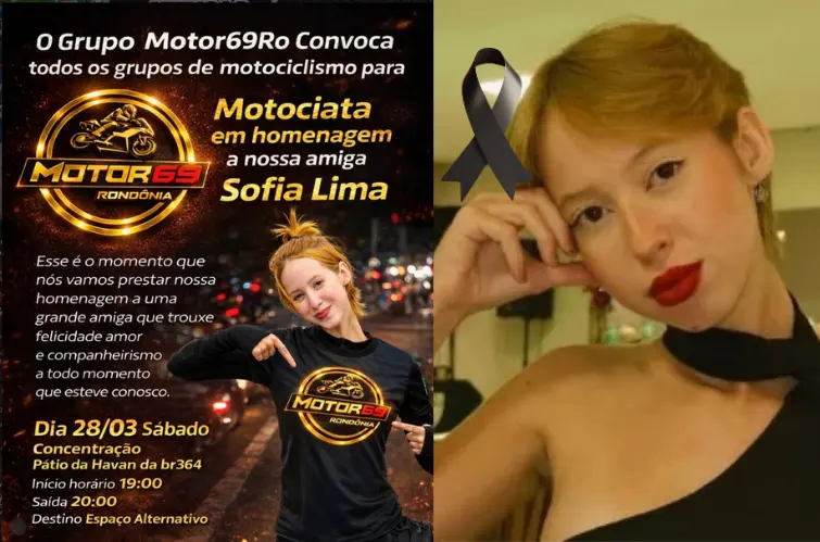 Motor69 RO convoca motociclistas para motociata em homenagem a Sofia Lima neste hoje as 19H em Porto Velho