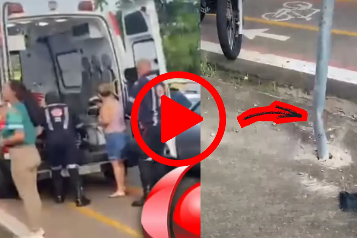 Motociclista fica ferida após colisão com carro e atingir placa em Porto Velho