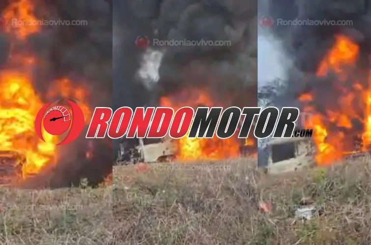 Vídeo mostra carreta sendo destruída por incêndio na BR-364