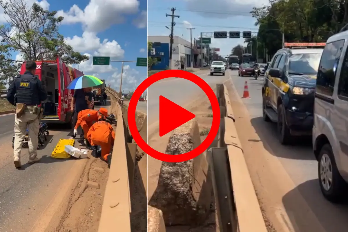 Motociclista fica gravemente ferido após colisão com carreta no viaduto do Trevo do Roque