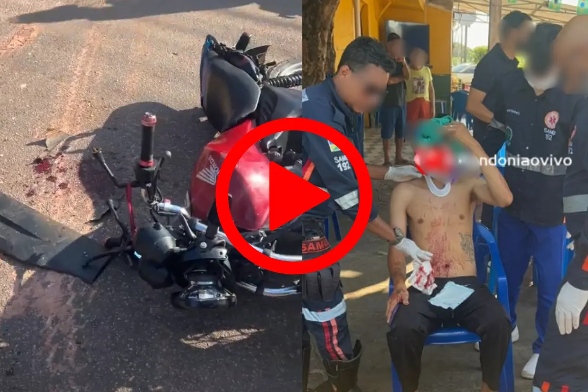 Motociclista fica gravemente ferido após Chevrolet Montana avançar preferencial em Porto Velho