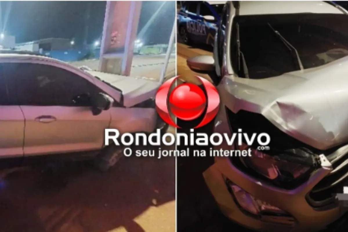 Motorista e três passageiros abandonam carro após batida em poste