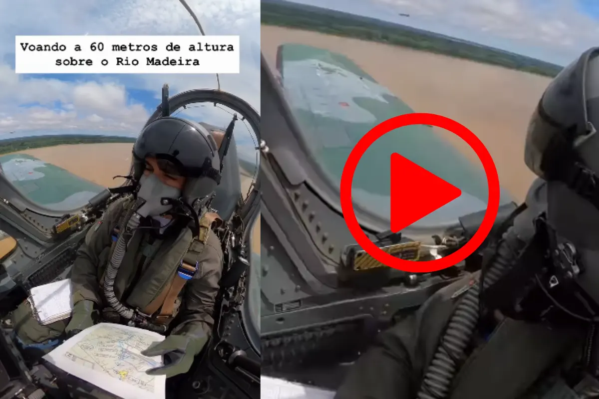 A-29 Super Tucano voa a baixa altura sobre o Rio Madeira durante treinamento